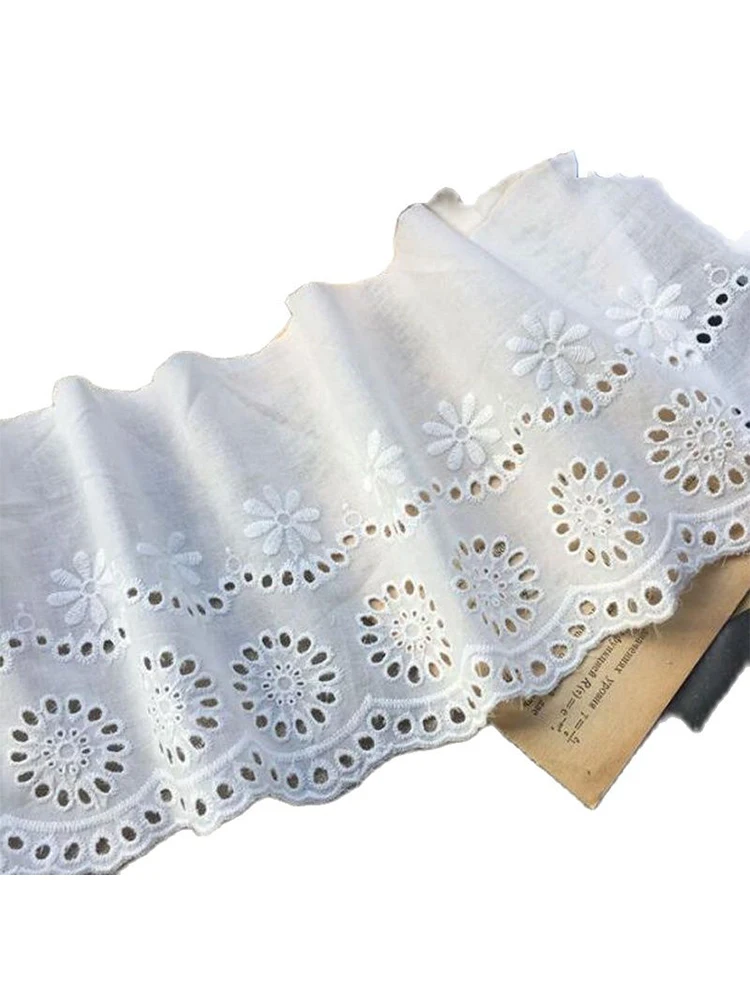 14cm Wide Cotton Embroidered Flower Lace Fabric Dubai Sewing DIY Trim Applique Ribbon Collar Wedding Guipure Decor lace fabric