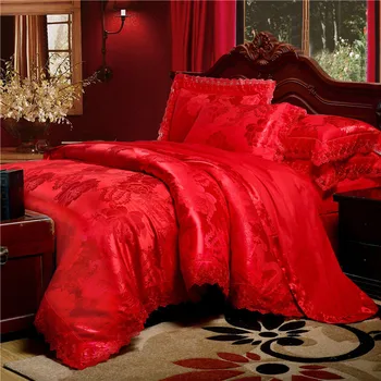 

Lace Cotton Bedding 4Pcs Cotton Tencel Sheets Quilt Cover Pillow Case Wedding Soft Comfortable Breathable