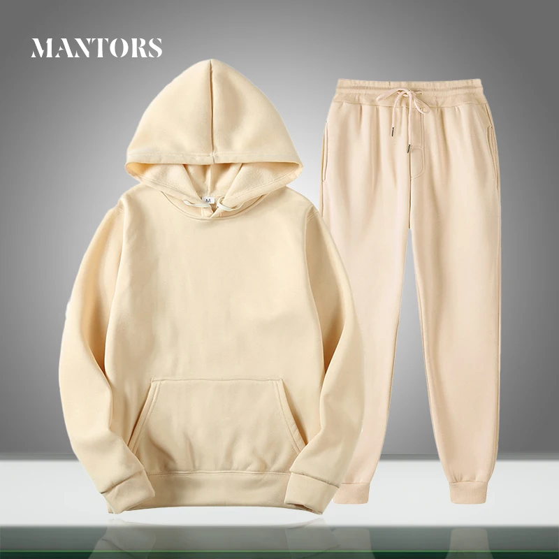 New Brand Men Casual Sets Solid Color Spring Autumn Men's Hoodies+Pants Two Piece Tracksuit Trendy Sportswear Hooded Set Male