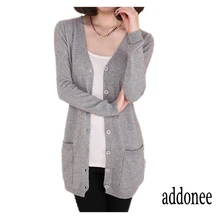 Женский кардиган, весенний и осенний длинный кардиган, Женский кашемировый свитер свободного кроя, Женское пальто с карманом