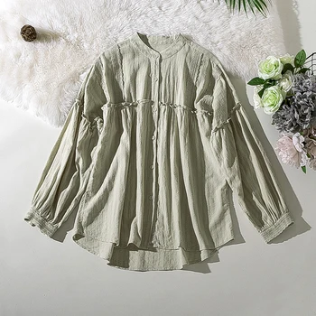 

Cthink Spring New Sale Cotton Solid Shirt Women Fashon Plus Size Loose Batwing Sleeve Ruffle Blusas Stylish White Women's Blouse