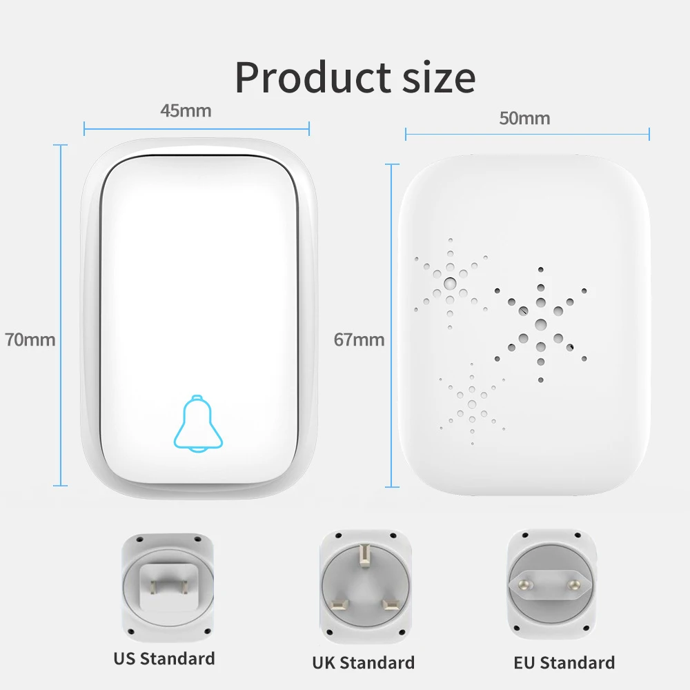 Wireless Doorbell Waterproof Self-powered Smart Door Bell Home No Battery Required Cordless Ring Dong Chime timbre calling