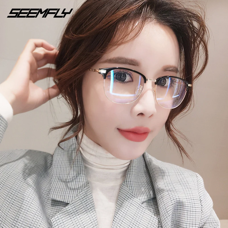 Seemfly анти-Синие лучи очки оправа для мужчин и женщин металлическая оправа очки компьютерные очки TR90 Модные Винтажные Очки