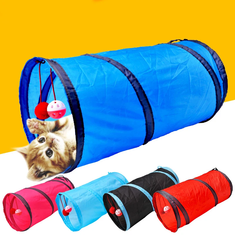 

Funny pet cat tunnel toy 2 hole play tube ball foldable wrinkle kitten toy puppy ferret play dog tunnel tube Dropshipping