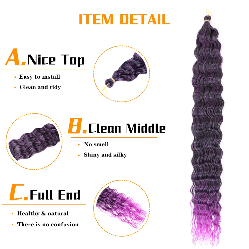 32 Inch Synthetic Pre Stretched Deep Wave Crochet Hair Yaki Ombre Braiding Hair High Temperature Fiber Extensions for Women