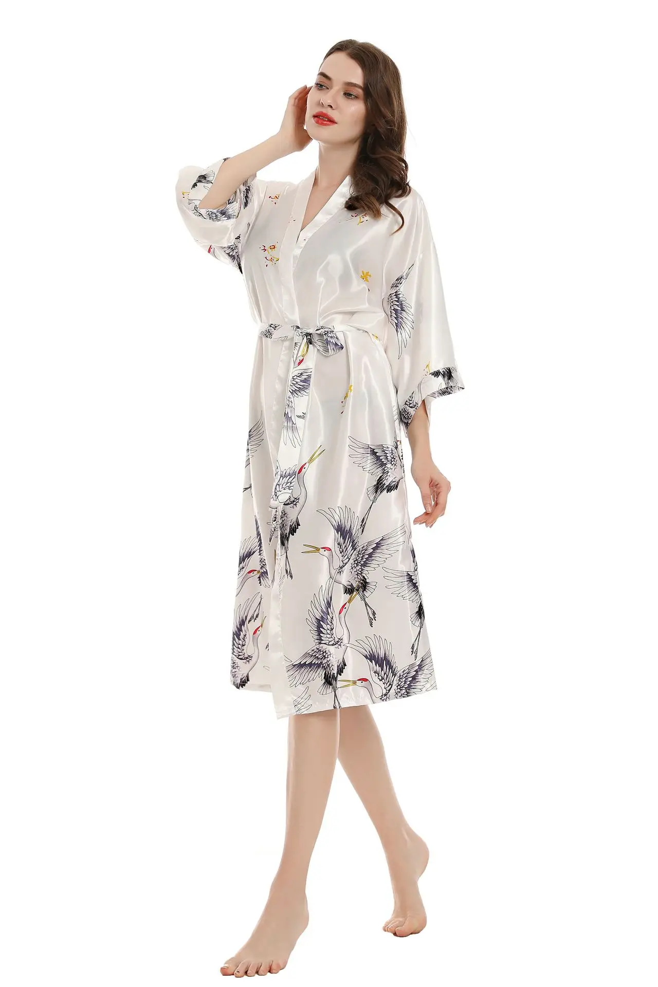 Sexy Women Long Robe With Pocket Wedding Bride Bridesmaid Dressing Gown Rayon Kimono Bathrobe Large Size S-XXXL Night Dress women dress women sleepwear bride robes