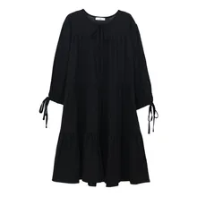 Детское и подростковое черное свободное платье для девочек от 4 до 16 лет модное осенне-зимнее хлопковое повседневное расклешенное платье с длинными рукавами для девочек