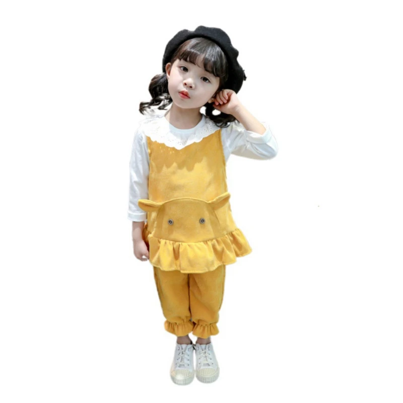 Y Новая милая блузка для маленьких девочек, комплекты со штанами Осенняя Однотонная футболка с длинными рукавами и принтом для маленьких девочек топы+ жилет с героями мультфильмов+ брюки, комплекты, h - Цвет: Y