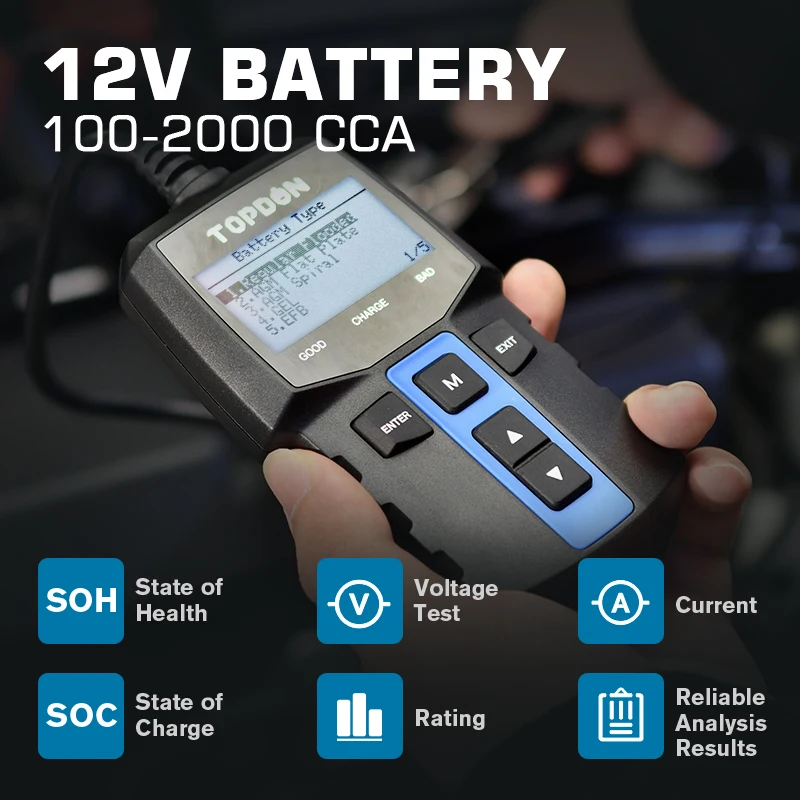 Testeur de Batterie Auto 12V 24V TOPDON BT200 100-2000 CCA Testeur