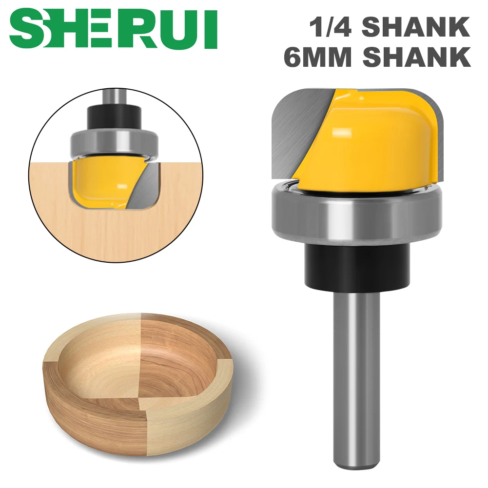 

1-1/8" Diameter Bowl & Tray Router Bit - 1/4" 6mm Shank Round Nose Milling Cutter with Bearing for Wood Woodworking