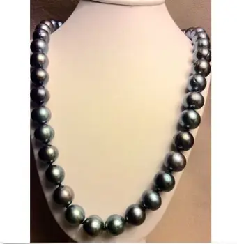 

12-14mm tahitian peacock green baroque pearl necklace 18inch925silver
