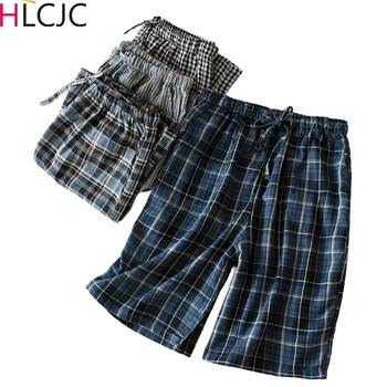 

Hot Sale Summer Plaid Shorts Sleep Bottoms Men Sleepwear Pants Soft Cotton Gauze Home Shorts Men Casual Pajamas Pants for Male