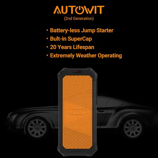 Autowit Car Jumpstarter 2, 12-Volt Battery-less Portable SuperCap (Up to 7.0L Gas, 4.0L Diesel) Engine Starter Car Accessories 2
