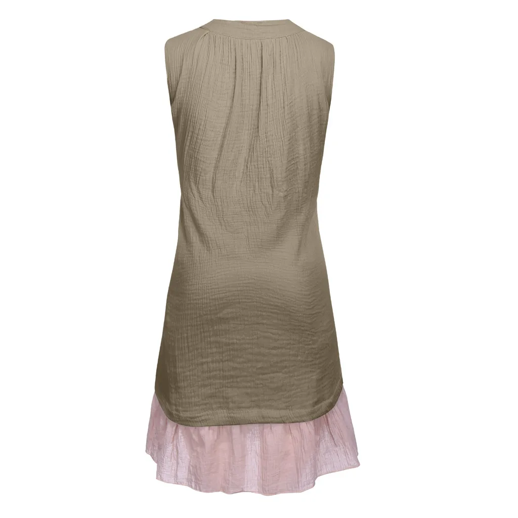 MISSOMO Summer Dresses Women O-Neck Sleevelss Pachwork Botton Women Dress girl clothes vestidos dress Plus Size 5XL 11