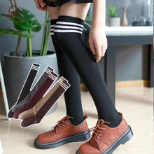 Японские милые длинные женские носки без пятки осенние и зимние хлопковые милые носки выше колена корейские уличные черные чулки
