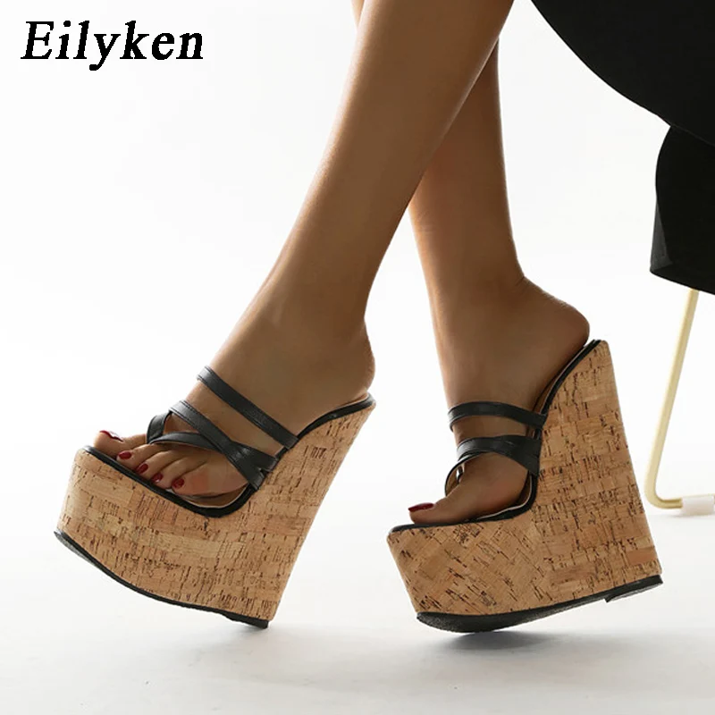 Eilyken Solid Super High Heels Clip Toe Pantofole Donna Platform Zeppe Mules Slide Sandals Nuove Scarpe Infradito Estive