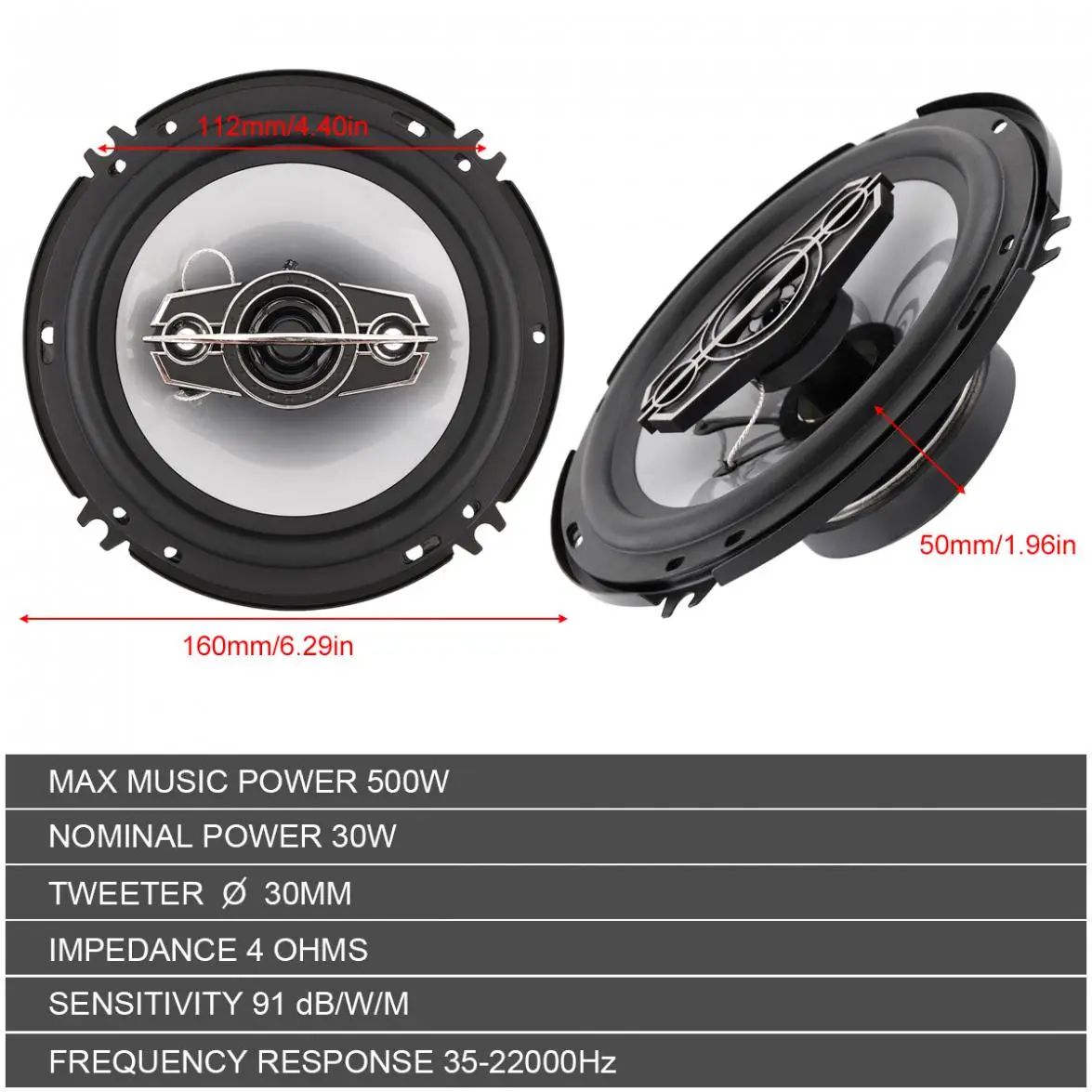 1 Pair 6 Inch 500W 4 Way Car Coaxial Hifi Speakers Auto Music Stereo Full Range Frequency Speaker Non-destructive Installation