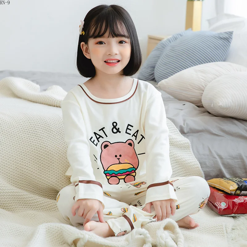 Хлопковая одежда для сна для девочек осенний детский пижамный комплект с героями мультфильмов, повседневная одежда для сна для больших