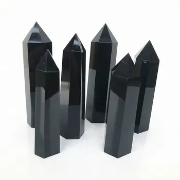 

Dropshipping 1pc Natural Obsidian Black Obelisk Tower Quartz Stone Point Hexagonal Wand Decoration Healing 80-100mm