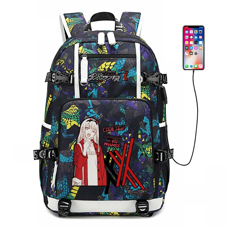 

USB Charger School Shoulder Bag DARLING in the FRANXX Luminous Backpack Satchel Laptop Rucksack Teenager Casual Travel Gift