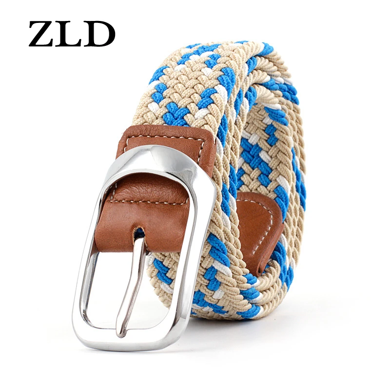 mens brown belt ZLD Men and Women Elastic Fabric Woven Casual Belt Pin Buckle Expandable Braided Stretch Canvas Simple and Stylish Leisure Belt comfort click belt