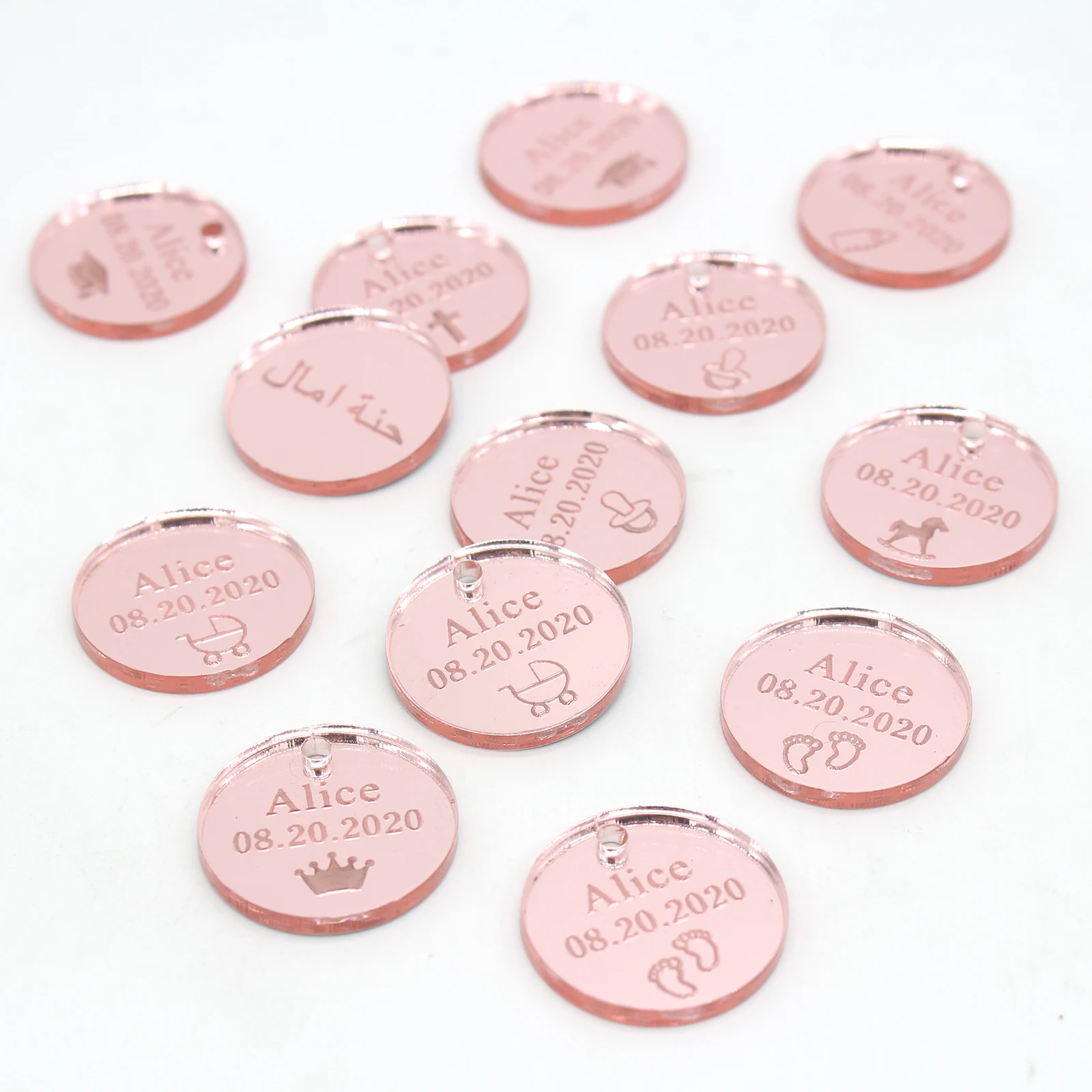 

100 Pieces of Personalized Engraved Round Labels Baby Round Label Ribbon Decoration Rustic Wedding Label Blessing Party Favors