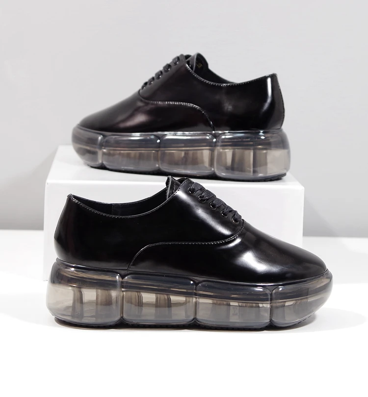 

Кроссовки женские на платформе, массивные, повседневная обувь, Прозрачный каблук, кожаные