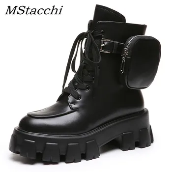 

MStacchi Women Ankle Boots For Women Black Personality Backpack Lace-Up Shoes Woman Thick Bottom Short Boots Muer Platform Boots