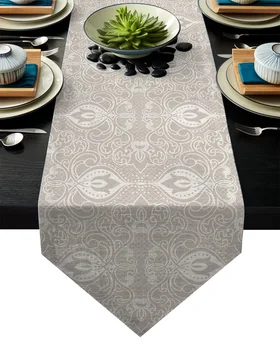 

Beige Pattern Art Retro Baroque Table Runner Table Flag Home Party Decorative Tablecloth Table Runners