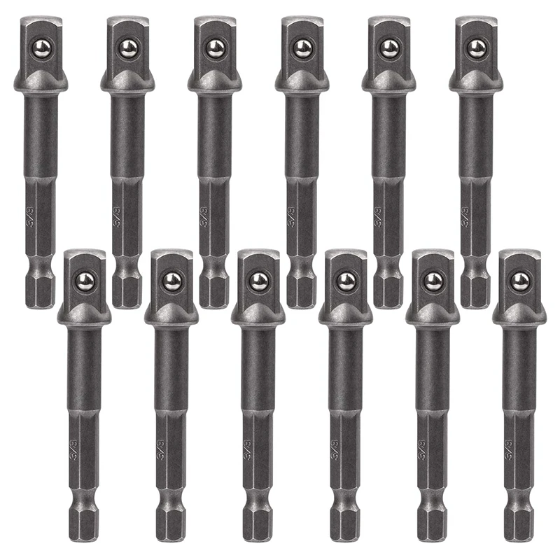 

12 Pack 3/8 Inch(10mm) Square Socket Adapter Bit Set, Impact Driver Power Bits for Automotive DIY-1/4 Hex Shank