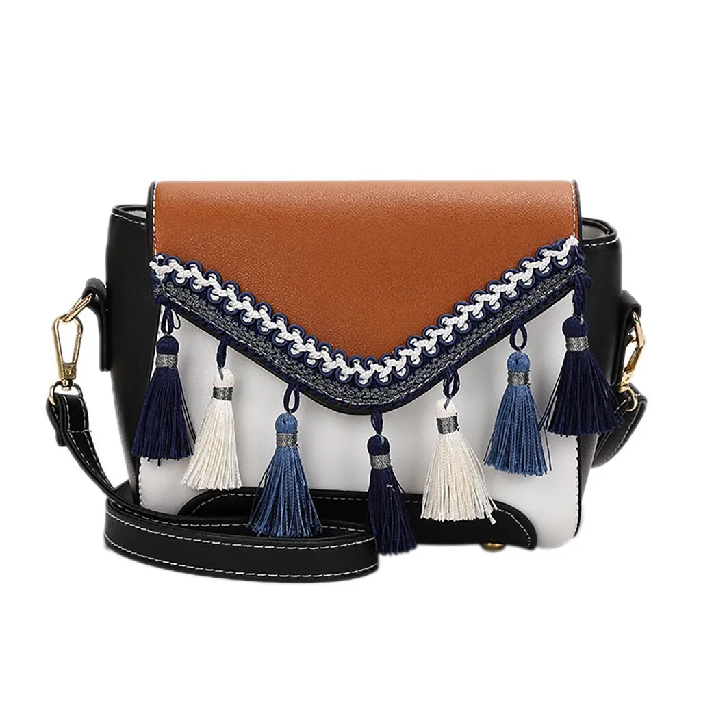 Vintage Women Weaving Tassel Shoulder Bag Messenger Bag Crossbody Bag Beach Bag Ethnic tassel shoulder Fashion messenger bag1104