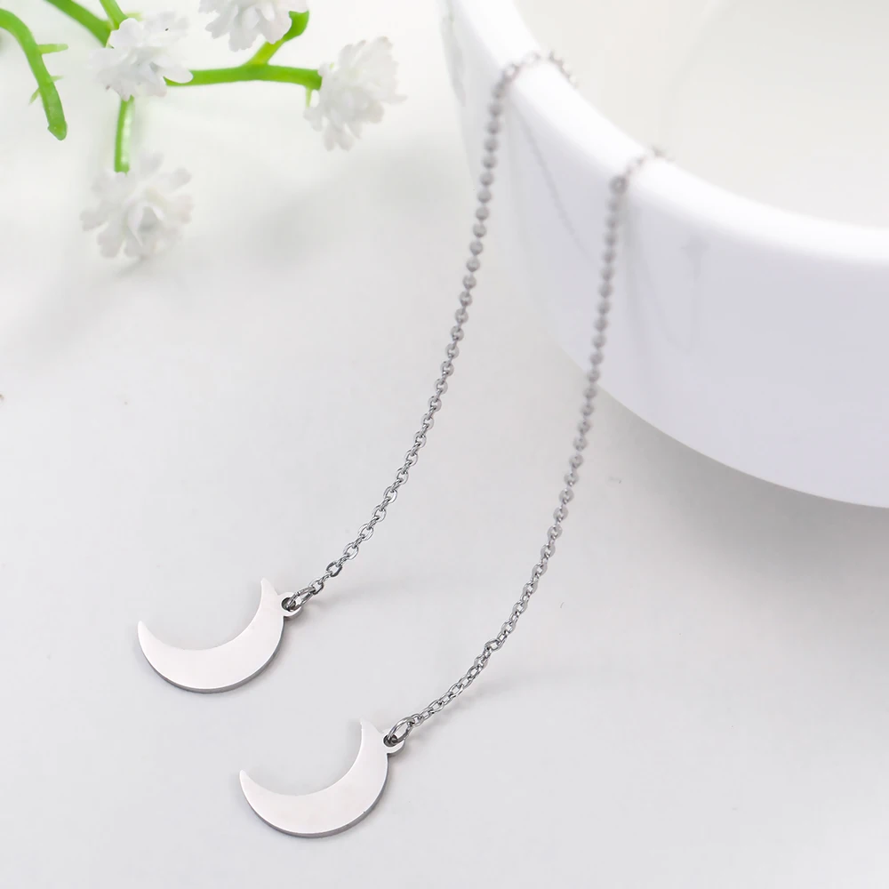 Long Earrings Stainless Steel Earrings For Women Long Line Chain Korean Star Moon Heart Earrings