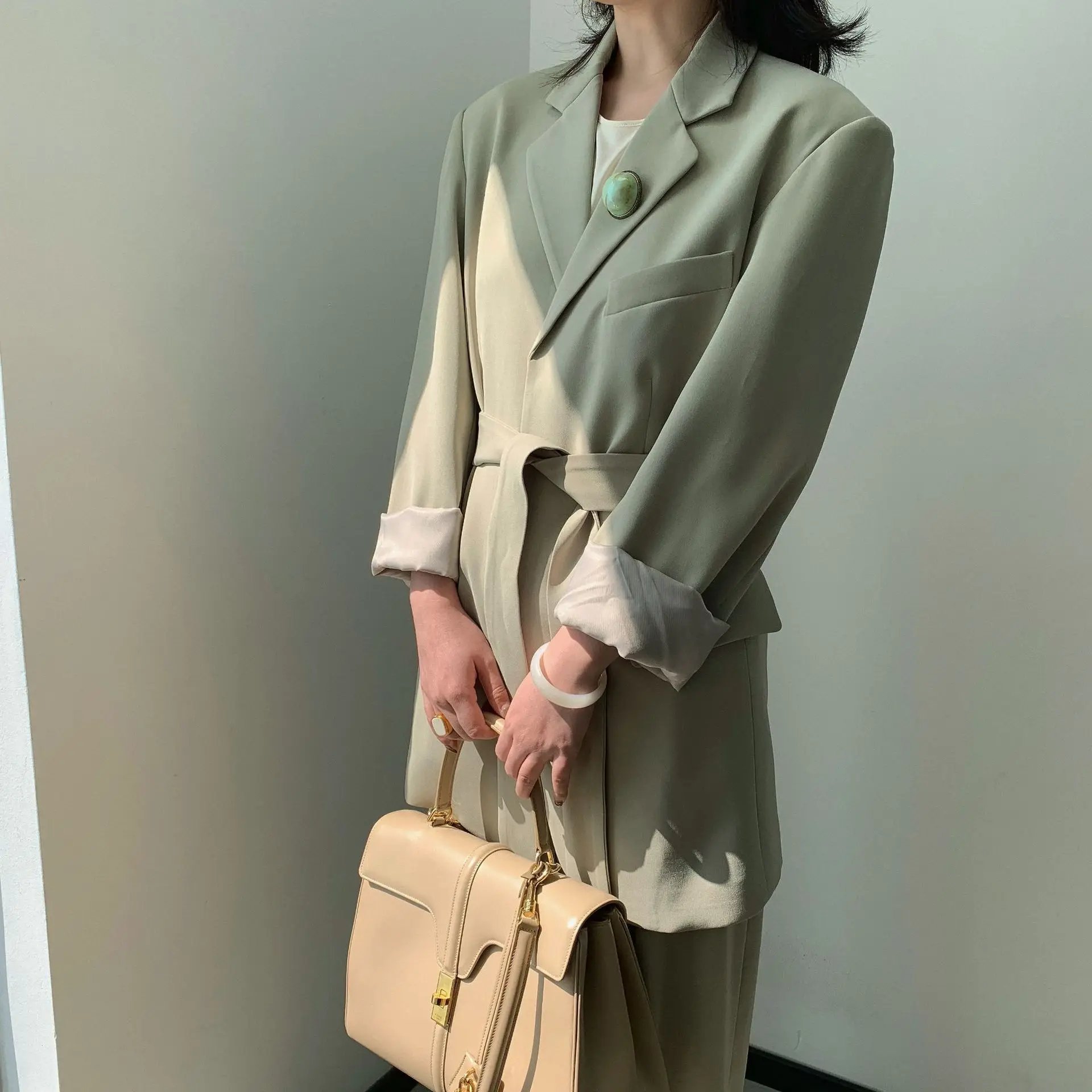 Trend Dream DT Edition Guangzhou Uus женское платье сплошной цвет женский костюм Южная Корея пояс костюм куртка пальто Женская