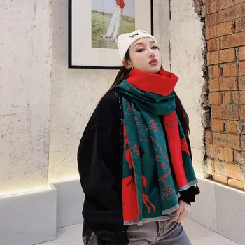 

Korean Winter Female Scarf Double-sided Shawl Imitated Cashmere tassels in2019,lengthening and thickening large warm shawl woman