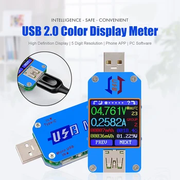 

UM25/UM25C APP USB 2.0 Type-C Voltmeter Ammeter Voltage Current Meter LCD Battery Charge Testers VJ-Drop