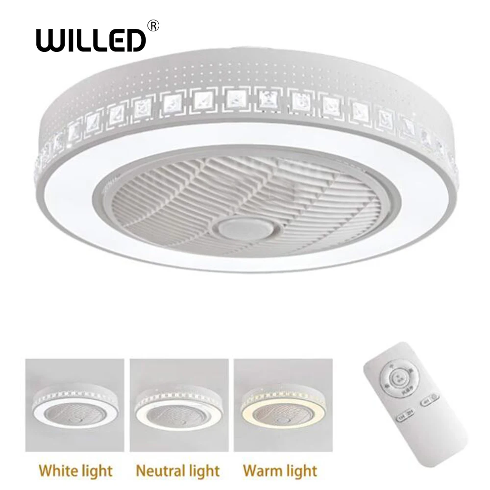 

55cm LED ceiling fans light remote control 2835 chip 36w three color change 2400lm invisible fan home lighting circular round