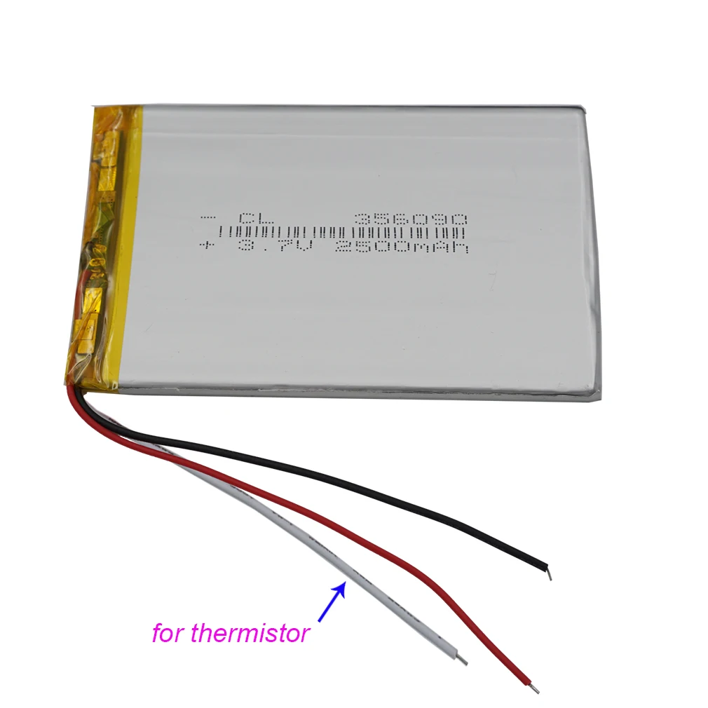 

XINJ 3.7V 2500 mAh 3 Wires Thermistor Polymer Lithium Li Lipo Battery Cell 356090 For GPS E-Book MID Phone Portable Tablet PC