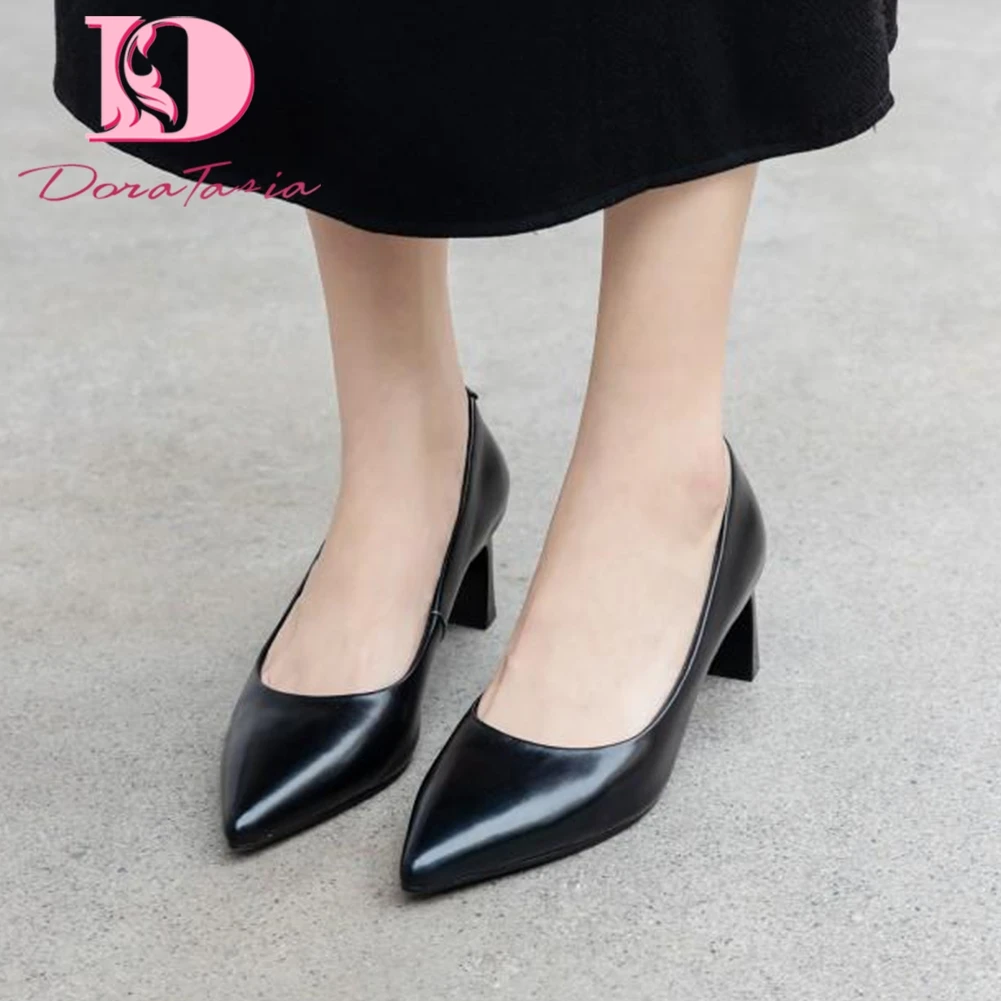 

Doratasia New Fashion Large Size 43 Genuine Leather Pointed Toe Office Lady Pumps Woman Shoes Slip-On Strange Style Shoes Women