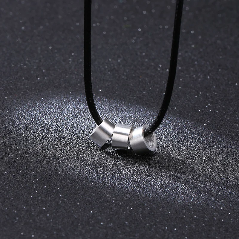 CUSTOMIZED NAME TUBE BEADS FOR MEN BRAIDED LEATHER NECKLACE PERSONALIZED FAMILY NAMES 2 TO 6 BEAD