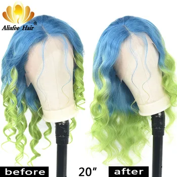 

Aliafee Hair 150% Blue Human Hair Wig Peruvian Remy Loose Wave 13*4 Lace Front Wig Blue Green Ombre 613 Blonde Wigs For Women