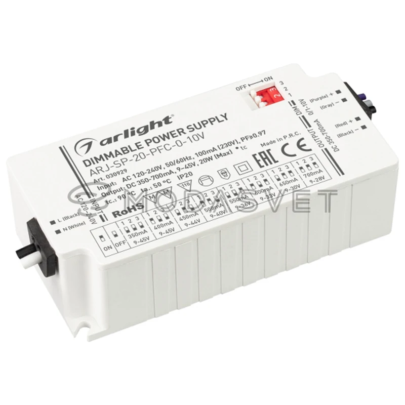 Блок питания ARJ-SP-20-PFC-0-10V (20W 350-700mA) ( IP20 Пластик 5 лет) | Лампы и освещение