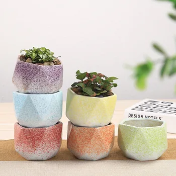 

Colorful and creative geometric angle flow glaze three-dimensional ceramic succulent flower pot Small fresh and breathable micro