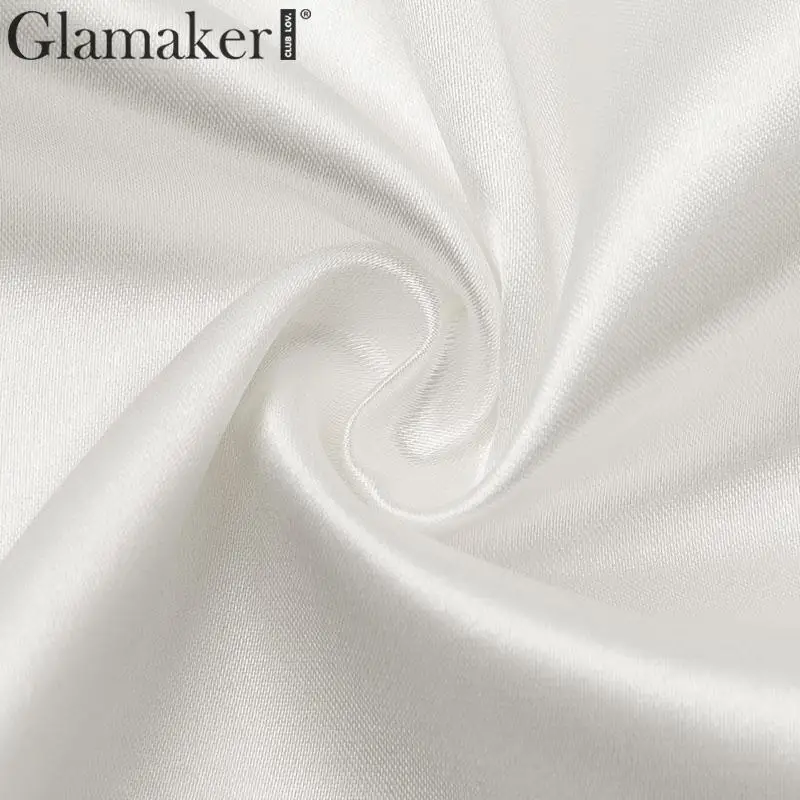 Glamaker, белое сатиновое сексуальное платье-рубашка, Элегантное макси-платье с разрезом, платье с глубоким отложным воротником и длинным рукавом, vestidos de fiesta