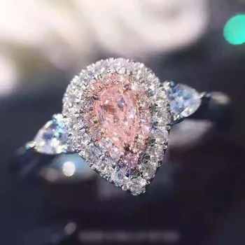 

14K White Gold Diamond Rings for Women Water Drop Three Color Pink/Yellow/White Diamond Gemstone Bizuteria Anillos Wedding Gift
