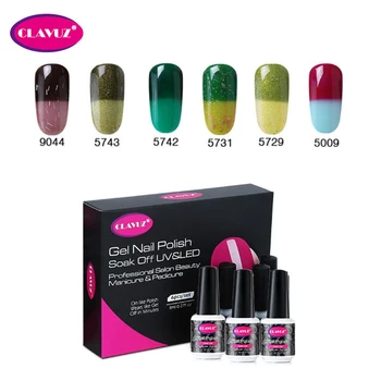 

CLAVUZ 8ML 6Pcs Set Temperature Color-Changing UV LED Gel Nail Varnish Polish Soak Off Manicure Color Changeable Nails Box Gift