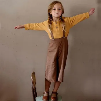 

Spring Baby Girl Casual Pants Children Clothing Loose Cotton And Linen Strap Pants Children Overalls