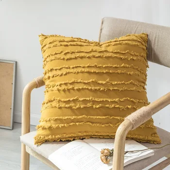 

Nordic Style Pillow Case Plush Jacquard Pillowcase Solid Color Home Decor Throw Pillow Cover Funda Almohada Linen Cotton 45*45cm