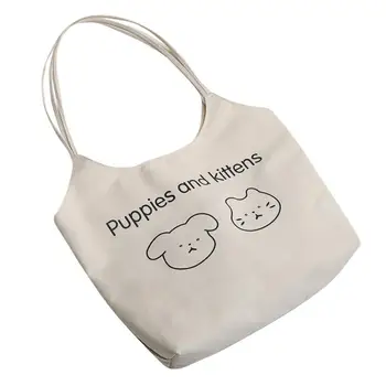 

Women Bag Shoulder Messenger Canvas Shopping Bag 2020 New Fashion Casual Wild Cartoon Printing Simple College Style H1