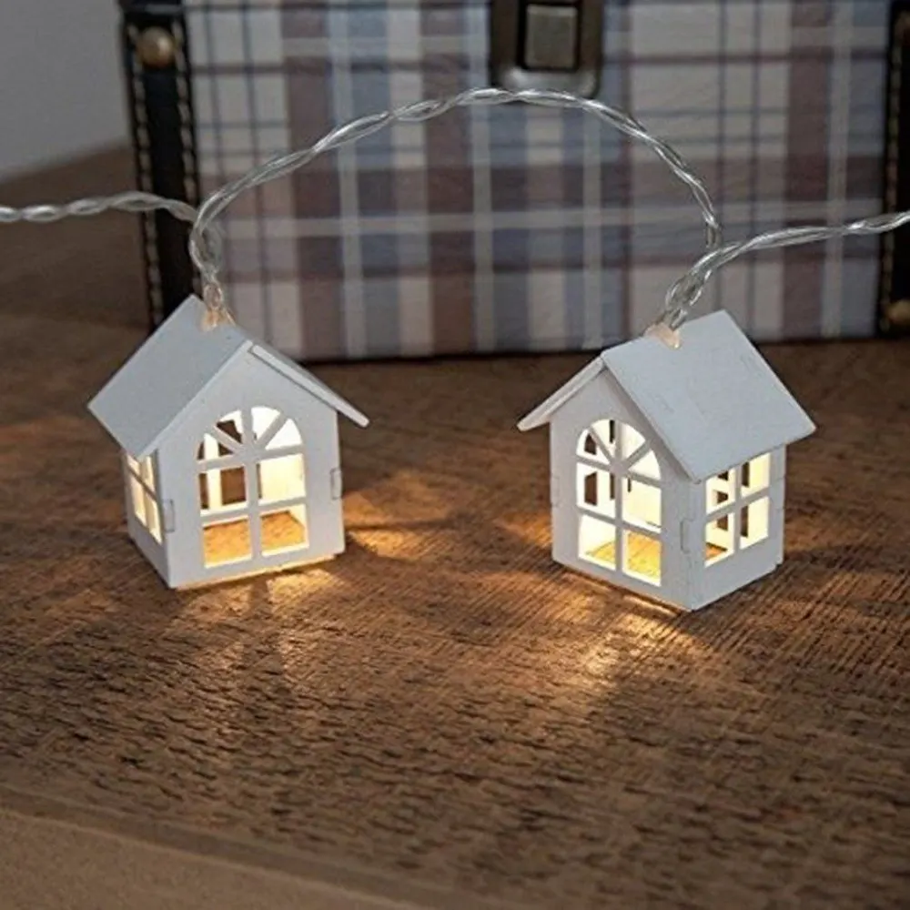 European Style House Shape LED String Light Indoor Garden Christmas Decoration Party Wedding Fairy String Lamp Battery Power New