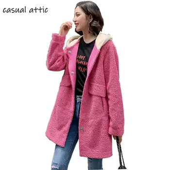 

Winter Jacket Women Faux Fur Coat Female Jacket Casual Thick Warm 2019 Lamb Wool Coat Women Loose Red Hooded Jackets